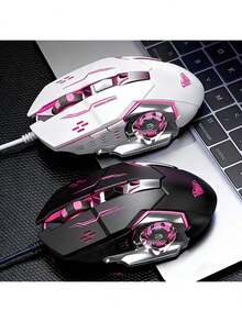 AULA Mouse Gaming, Laptop, Berkabel, Senyap, Mekanik, Makro Gaming, USB, Desktop, Pengaturan Pribadi, Pencahayaan, PC, Putih, Hitam - View 5