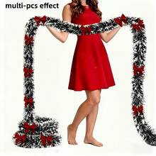 2pcs Unlit Artificial Wreath Set With Red Bow And Dark Green Snowflake Decor, High-Quality Soft Green Holiday Decoration, Suitable For Indoor Or Outdoor, Perfect For Fireplace, Stairs And Christmas Overall Decor - View 1