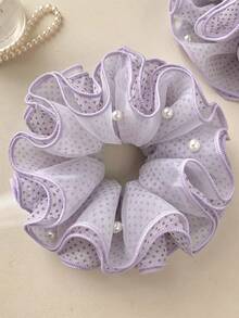 1pc Purple Polka Dot Pearl 4-Layer Scrunchie Hair Tie, Elegant High-End Hair Accessory For Women, Bun Hair Rope - Purple - View 4