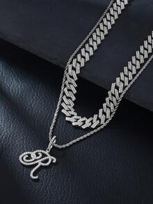 Fashion Minimalist Cursive Initial Pendant A-Z Necklace Layered Chain Twisted Chain Punk Rock Rapper Hip Hop Chain, Birthday Gift For Friends And Besties, Party Gift - Hip Hop Letter Necklace - View 52