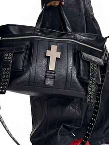 Tas Tote Bergaya Motor Multifungsi Mewah yang Dipersonalisasi, Tas Selempang Kasual Serbaguna Kapasitas Besar, Tas Wanita Desain Niche - Hitam - View 8