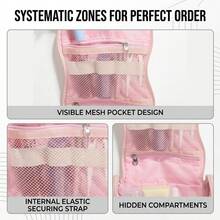 MINISO Multi-Function Hanging Travel Toiletry Bag, Portable Foldable Cosmetic Organizer With Multiple Mesh Pockets, Available In Various Colors, Suitable For Travel, Home, Daily Grooming And More, Essential Storage - Multicolor - View 9