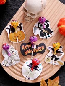54pcs Halloween Cartoon Pumpkin Ghost Cute Lollipop Cards, Paper Insert Candy Cards, Party Gift Packaging - View 2