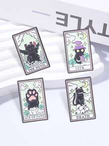 4件組黑色貓咪塔羅牌琺瑯胸針 The Devil Death Ace Of Paws Luck Witch 領口胸針套組 神秘女巫風背包裝飾禮物 - 彩色 - 查看 6