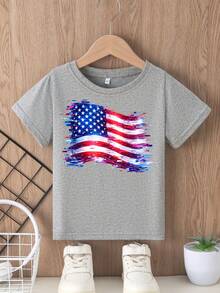 SKETCH DIGITAL GLITCH Short-Sleeved T-Shirt With Round Neck, Bright Stars And Bars Design, Multifunctional, Comfortable And Breathable, Children's Clothing For Kids. - 灰色 - 查看 1