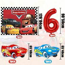 Racing Theme Birthday Party Decoration Set, Racing Checkered Backdrop, Lightning And Matte Foil Balloons And Red Number Birthday Party Decorations - Racing Set - View 7