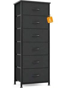 Commode en tissu CAIYUN, meuble à 5 tiroirs, commode de couloir en tissu, avec compartiment de rangement en tissu pour salon, chambre, nurserie, blanc VKT9 - Noir - Voir 1