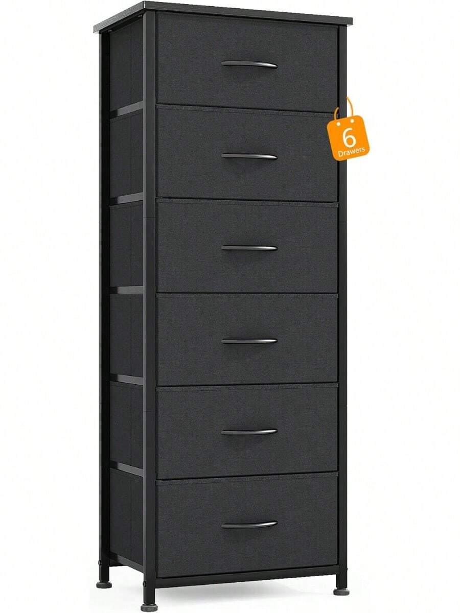 Commode en tissu CAIYUN, meuble à 5 tiroirs, commode de couloir en tissu, avec compartiment de rangement en tissu pour salon, chambre, nurserie, blanc VKT9 - Noir - Voir 1