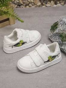 1 Pair Dinosaur Print Kids' Shoes, Suitable For All Seasons, Unisex, Student, Magic Tape, Comfortable, Casual, Non-Slip, Flat Bottom, Versatile, Fashionable, Sports Shoes - White - View 4