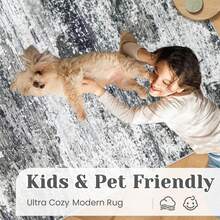 8 X 10 Inch Washable Living Room Rug: Large Soft Abstract Neutral Non-Slip Low Pile Rug, Modern Rug For Bedroom, Kitchen, Nursery, Office, Indoor Dining Room - Black - View 5