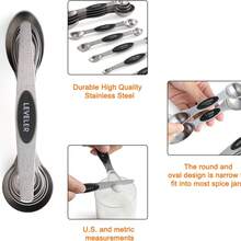 Stainless Steel Black Magnetic Measuring Cups/Double-Headed Magnetic Measuring Spoons, With Clear Markings, Easy To Clean, - Stainless Steel Stackable Measuring Cups, For Daily Measurement/Cooking Baking Dry And Liquid Portioning - Black - View 6