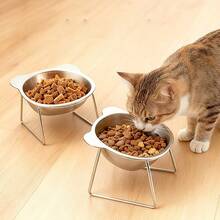1 Set/1pc Anti-Black Chin Elevated Pet Bowl, Stainless Steel Cat Ear Water & Food Bowl, Neck Protection Feeding Solution, Easy To Clean & Durable, Suitable For Cats & Dogs, Perfect Gift For Pet Lovers - 600ml - View 3