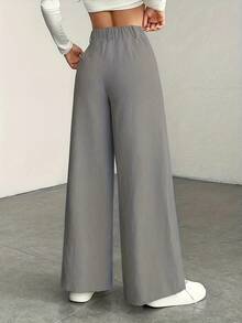 Women's High Waist Wide Leg Trousers - Corduroy Texture, Casual Pants, Comfortable For All Seasons, Machine Washable - 灰色的 - 查看 4