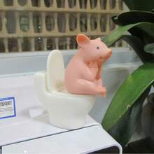 1pc Cute Pig Sitting On Toilet Bathroom Decor, Can Be Placed On Desk Or Wall, Suitable For Home Office, Living Room And Other Places, Home Decor, Bathroom Accessories, Decorative Ornament - pink 1pc - View 4