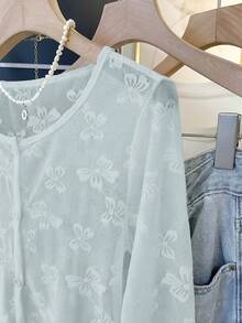 Casual, Versatile And Lightweight Jacket With Jacquard Butterfly Print. - Light Blue - View 4
