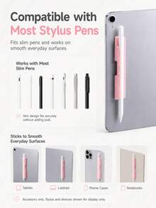 1pc Silicone Stylus Pen Holder, Adhesive-Backed No-Drill Stylus Pen Fixer, Tablet Touch Pen Anti-Loss Pen Stand, Suitable For Tablet/Phone Case/Laptop/Office Study Accessories, Multiple Colors Available - Multicolor - View 3