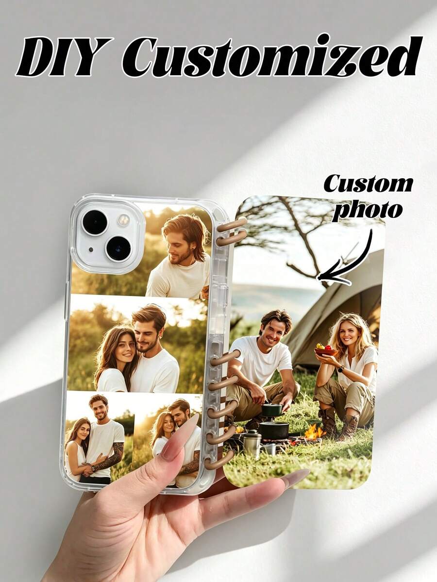 1pc Valentine's Day/Couple/Pet Photo Personalized Double-Sided Photo Notebook Phone Case For IP16promax/16plus/16pro/16/11/11promax/12/12pro/12promax/13/13pro/13promax/14/14plus/14pro/14promax/15/15plus/15pro/15promax/7/8plus/Xr/Xs Max/X