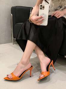 2026 Summer New Orange Pointed Toe Stiletto Heel Mule Sandals For Women, Elegant Versatile Date Night High Heel Shoes, Export Style - Orange - View 6