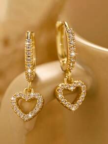 1 Pair Fashion Minimalist Heart Earrings, Luxury Style High-End Jewelry For Women - Gold - View 7