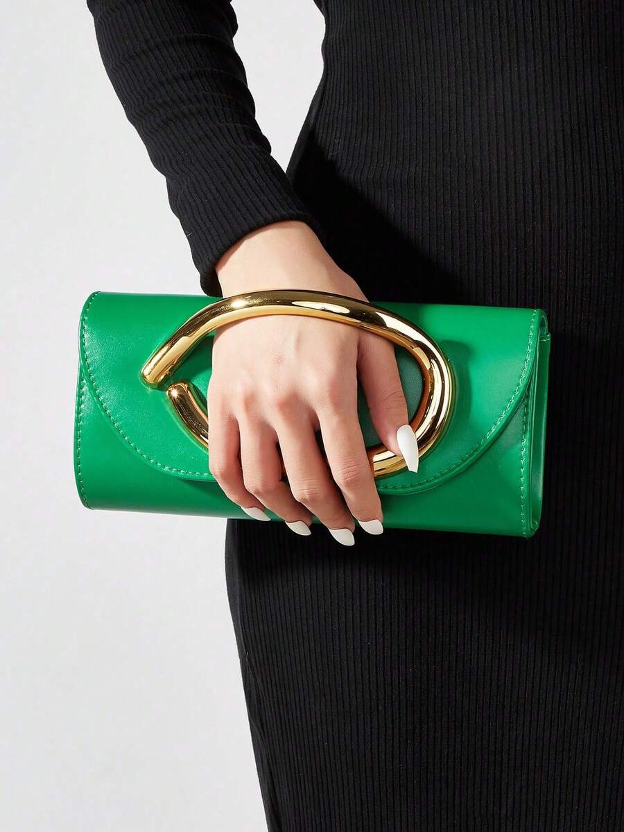 Bolso de embrague de unicolor retro, bolso versátil, bolso de piel de PU de moda, adecuado para mujeres, se puede usar para bodas, fiestas, bailes, galas y otras ocasiones, elegante bolso de - Albaricoque - Ver 1