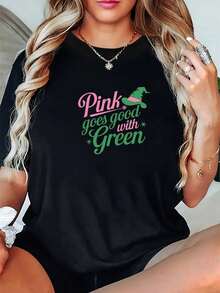 El rosa minimalista moderno combina bien con la camiseta verde, sudadera de fan de Wizardie, regalo para fan del musical Wicked, Wizardie casual para el día a día. - Negro - Ver 1
