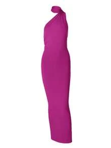 Women's Solid Color Backless Sexy One-Shoulder Bodycon Party Dress Elegant Summer - Purple - View 6