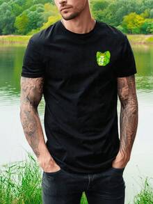 Playera Unisex% Algodón Peinado Cuello Redondo Modelo Rana Musculosa Estilo Unisex, Fresca y Cómoda, Para Uso Diario, Streetwear, Conciertos, Chistosas, Creativas, Gimnasio, Deportes - Negro - Ver 1