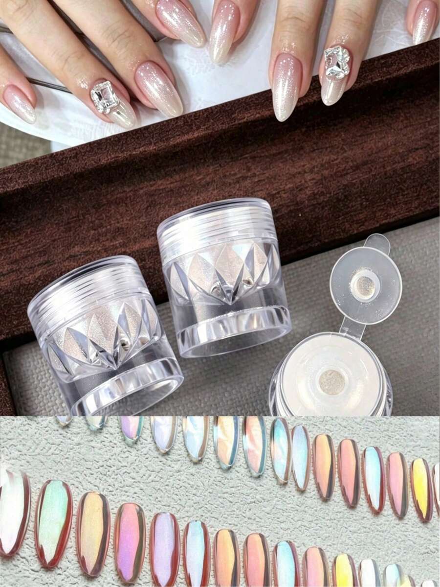 2件/1.5g/瓶 月光白全息鏡面效果色粉,亮面金屬質感 DIY 美甲用品 - 彩色 - 查看 1