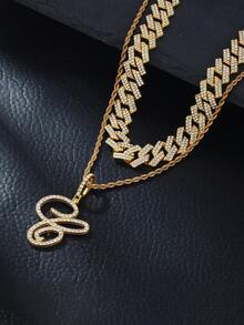 Fashion Minimalist Cursive Initial Pendant A-Z Necklace Layered Chain Twisted Chain Punk Rock Rapper Hip Hop Chain, Birthday Gift For Friends And Besties, Party Gift - Hip Hop Letter Necklace - View 41