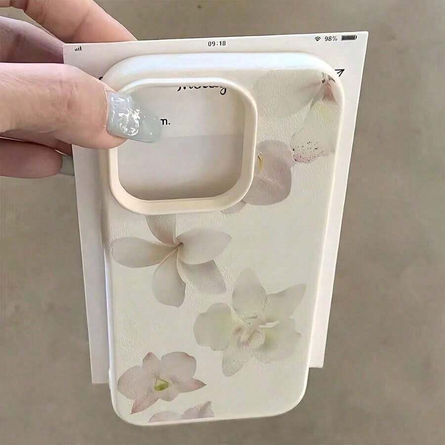 2026 Youthful And Modern Cell Phone Case, Cute, Minimalist, Luxury, With White And Pink Floral Elements, Phone Case, Cute, Pink, Minimalist, Matte White, Premium Phone Case, 1 Piece, Matte White Phone Case With Lens Protection, With 3 Cute Orchid Flower Patterns, Compatible With 16 Pro 15 14 Plus 13 12 11, Water Resistant, Shockproof, Drop Resistant And Scratch Resistant, Birthday Gift, International Version, Not The National Version - 多色 5 - 查看 1