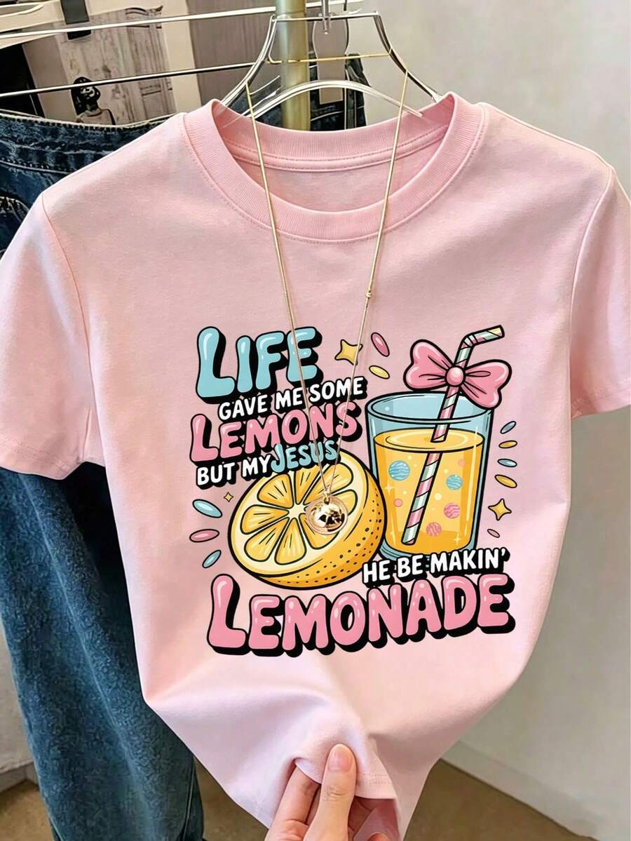Camiseta de algodón linda y creativa con estampado de pan y mermelada "Go Spread The Gospel" para niñas. Suave y agradable al tacto, adecuado para uso diario y al aire libre, elegante y vers - Verde militar - Ver 1