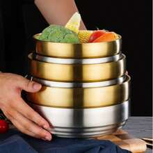 3pcs/1pc Stainless Steel Double-Layer Thickened Sauce Dish, Appetizer Plate, Heat-Resistant, Anti-Scald, Non-Slip, Suitable For Kitchen Restaurant Small Tools, Kitchen Serving Tray - Gold - View 2