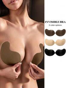 Sutiãs Invisíveis Adesivos em Formato de Manga – Copos de Sutiã de Silicone Sem Alças com Efeito Push-Up para Vestidos Sem Costas, Almofadas Adesivas Auto-Aderentes para Mulheres - Multicolorido - Visão 1