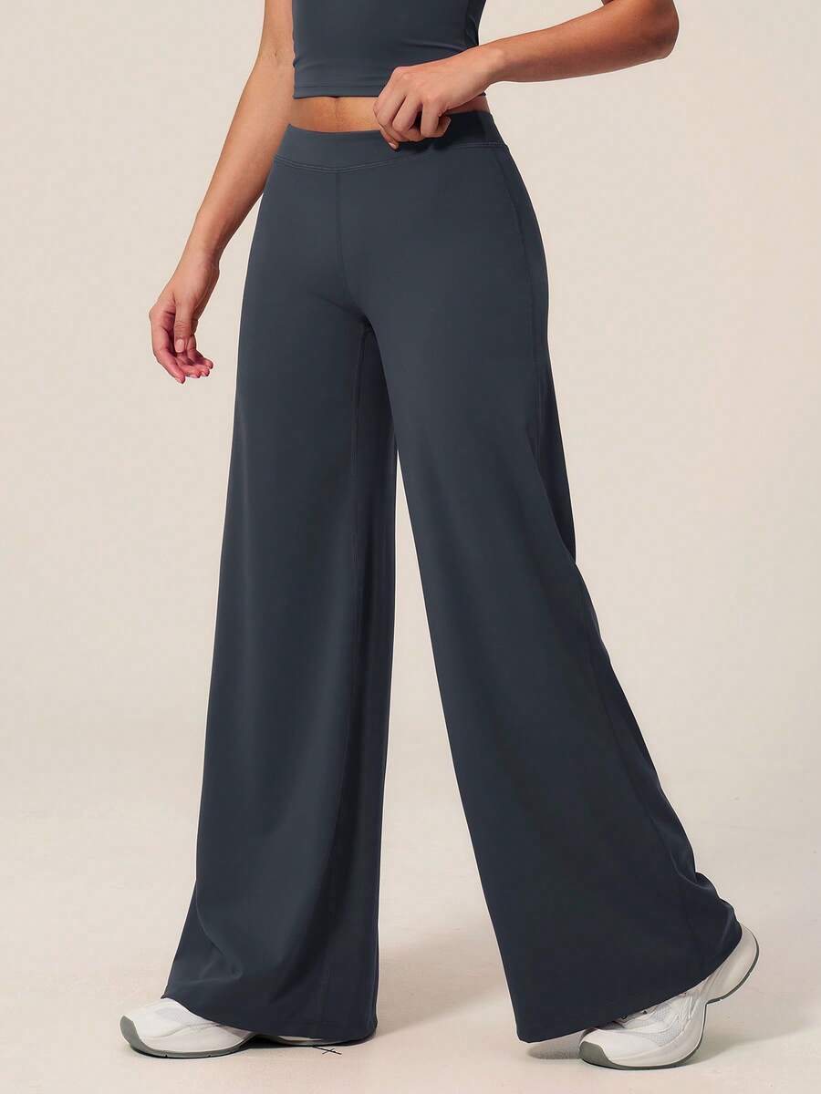 TimeOff Women's 1pc Solid Color Draped Wide Leg Pants - Grey - View 1