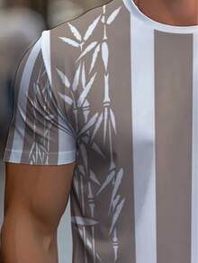 Camiseta con estampado de hojas de rayón de bambú - Camiseta transpirable de manga corta y cuello redondo con tejido de rayón de bambú y poliéster de cuerpo completo, adecuada para gimnasio, - Negro - Ver 4
