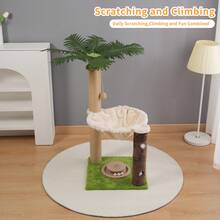 Piorlado Palm Cat Tree 82 Cm Modern Scratching Post Climbing Tree For Kittens With Cat Sleep Platform Sisal Strings - Green - View 7