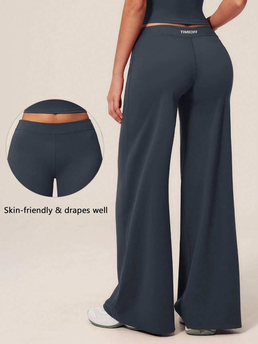 TimeOff Women's 1pc Solid Color Draped Wide Leg Pants - Grey - View 1