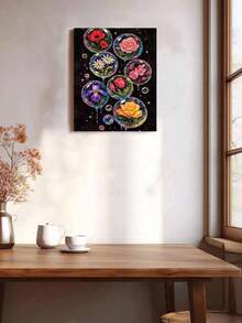 Colorful Bubble Flower DIY Number Painting Hand-Painted Canvas Craft Set, Modern Home Wall Decor, Holiday Gift, Abstract Floral Art Painting, Suitable For Beginners, Creative Living Room Bedroom Office Decoration - Sets - View 2