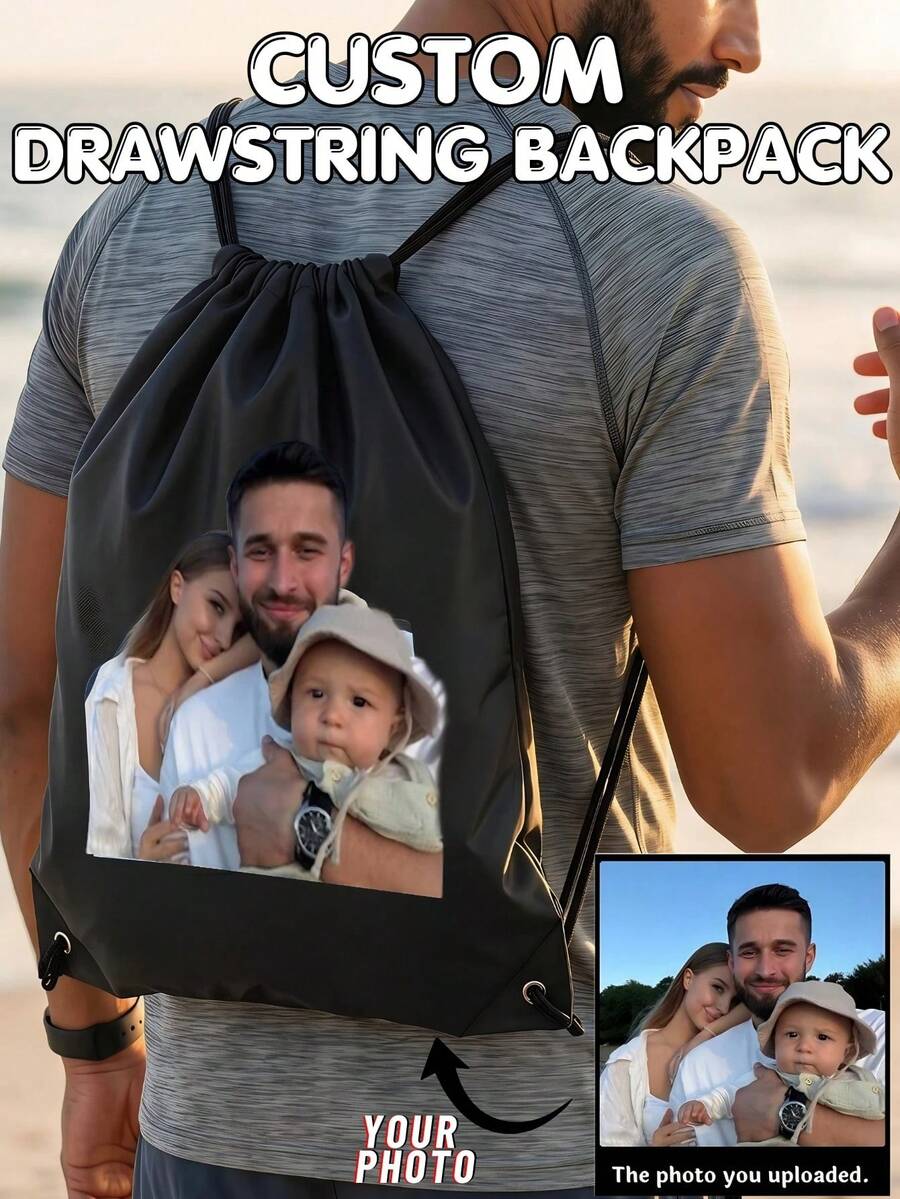 Custom Drawstring Backpack, Personalized Photo Drawstring Gym Bag, Multiple Colors Available, Sackpack For Travel Fitness Daily Use, School Supplies,Gifts For Men,Draw String Bag,Draw String Bag,Lightweight Cinch Sack, Fitness, After-School Club Bags - Multicolor - View 1