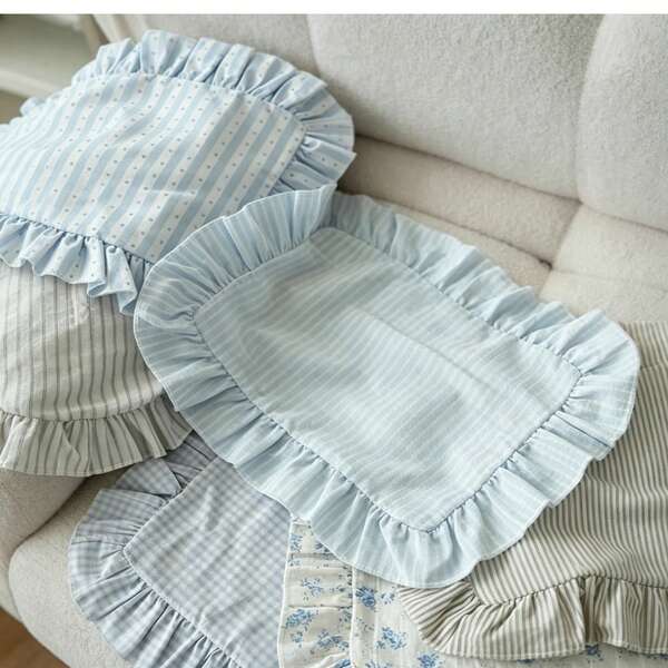 1 pièce/2 pièces/6 pièces Style coréen INS Rayures bleues et blanches Rayures bleues Pois Volants Serviette Volants français Nappe fraîche