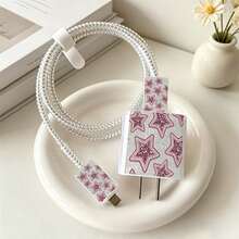 1 Set Transparent Square Case Flower/Cherry/Strawberry/Butterfly Design Data Cable Protector Compatible With IPhone/Apple 18-20W Charger Protective Cover Prevent Breakage - Multicolor - View 9