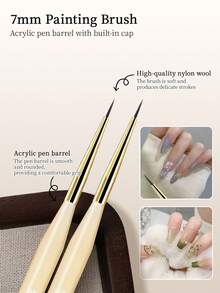 RS NAIL 3Pcs Nail Art Painting Brush Set With Cap, Nail Art Brush For Painting Flowers, Fine Pointed Tip, DIY Manicure Tool, Perfect For Beginner Nail Drawing & Decoration - Champagne - View 4