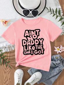 Girl's T-Shirt With The Print Of The Phrase "There's No Dad Like The One I Have", Modern, Novel, Comfortable And Versatile. - 軍綠色 - 查看 2