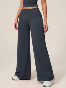 TimeOff Women's 1pc Solid Color Draped Wide Leg Pants - Grey - View 9