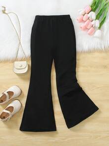 Young Girl' Flared Pants 2025 New Design Summer Lightweight Solid Color Versatile Casual Bootcut Long Trousers - Black - View 4
