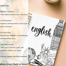1PC A5 Spiral Journal, Vintage World Landmark Sketch English Notebook, Simple Line Drawing Academic Stationery, Practical Gift For Adult English Learning Lovers - Multicolor - View 6