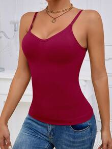Women's Tummy Control Camisole Tank Top, Slimming Waist, Sleeveless Body Shaping Top - Burgundy - View 4