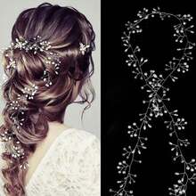 1 pièce Serre-tête en perles Accessoire pour cheveux pour mariée, style européen et américain, serre-tête en perles fait main de 1 m de long, accessoire de robe de mariée - Multicolore - Voir 2
