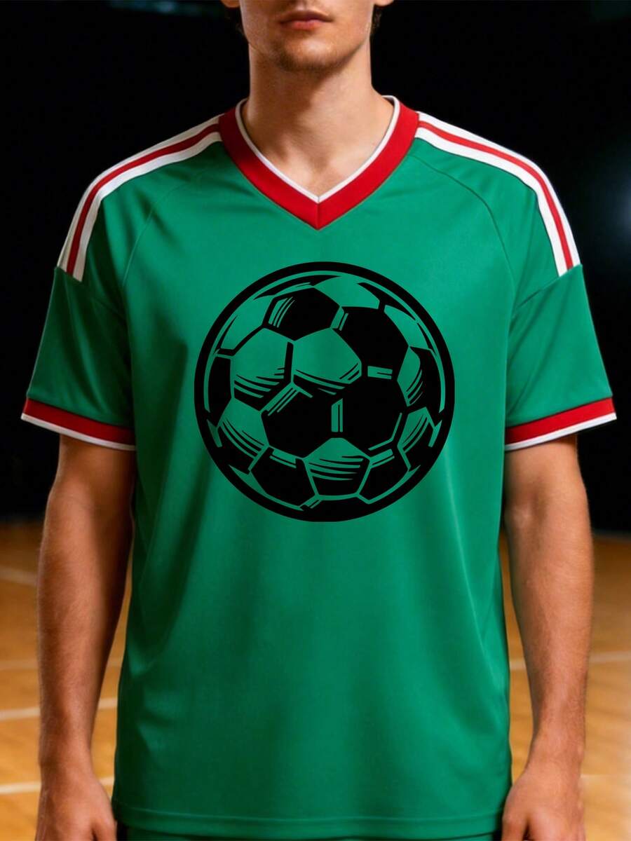 Camiseta de fútbol para hombre, Logo de fútbol de círculo estándar de textura de eclosión - Verde - Ver 1