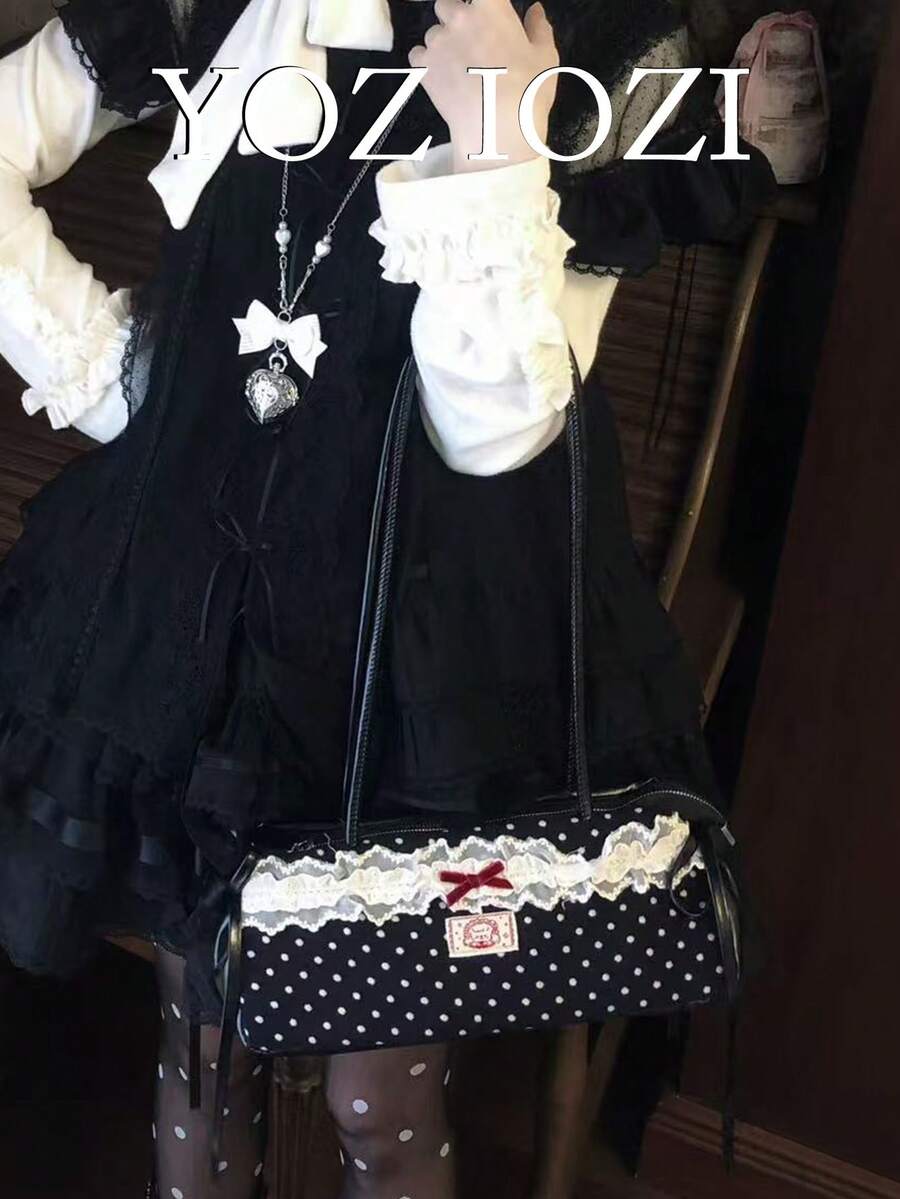 日韓風甜美蕾絲個性時尚通勤包 夏季新款休閒極簡個性單肩腋下包 - 黑色 - 查看 1